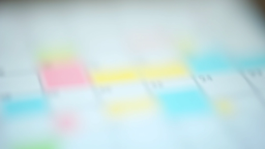 Colorful time blocks on a digital calendar, organized schedule with clear time slots for different activities