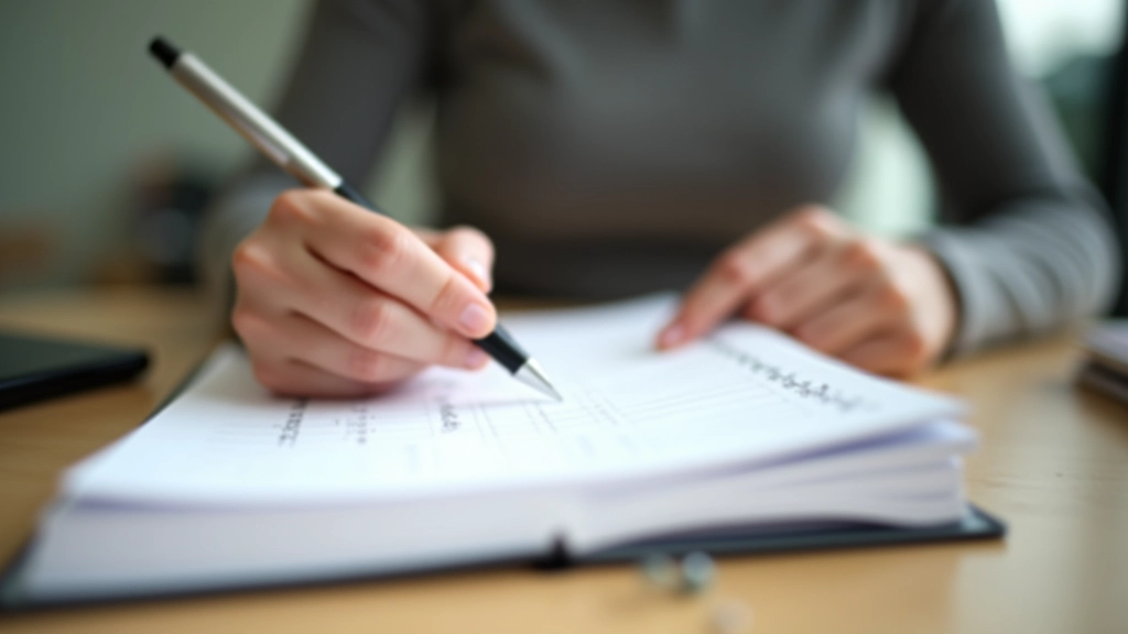 Hands writing in a planner notebook with a pen, scheduling and organizing time blocks, workspace view