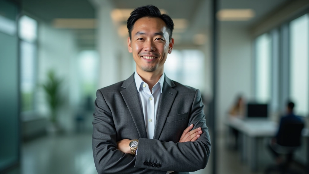 Male business coach in professional setting, upper body portrait