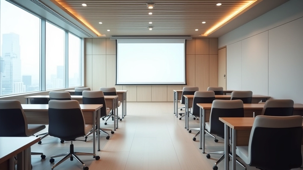 Training room setup with comfortable seating and presentation area