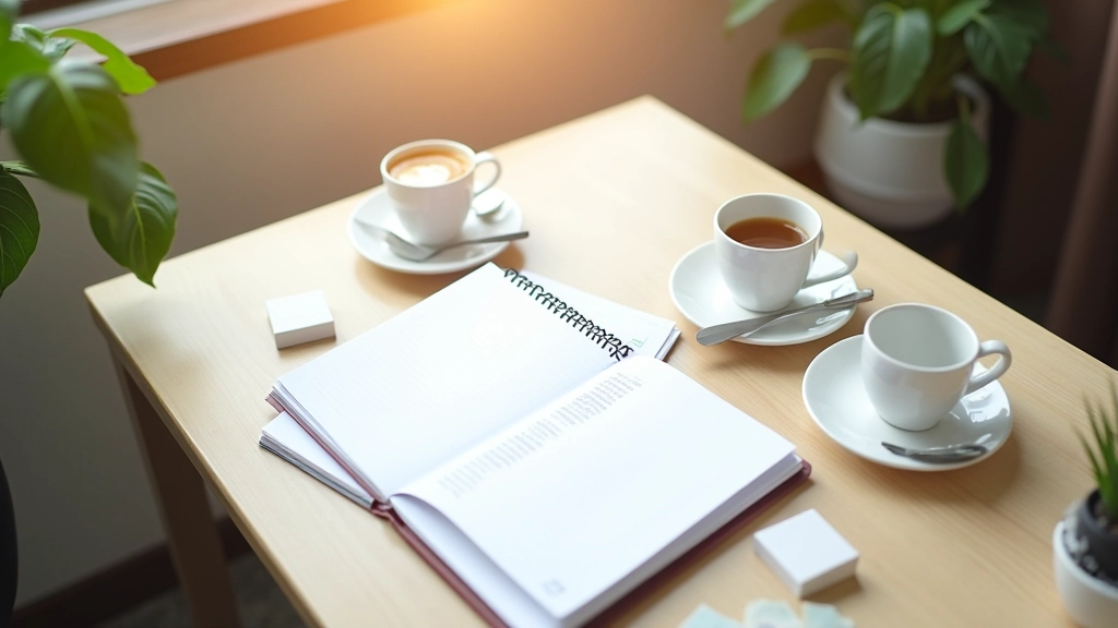 Time blocking methodology visualization, organized schedule, clean workspace