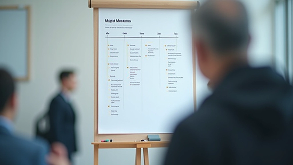 Project timeline showing monthly milestones breaking down into weekly tasks on a planning board