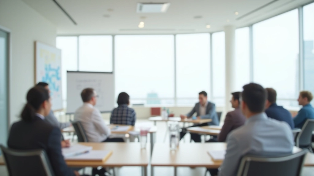 Modern training facility with time management workshop setup, bright natural lighting